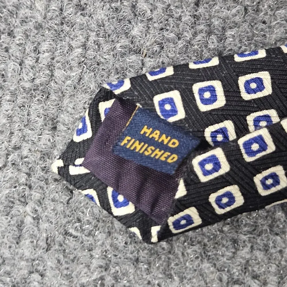 Polo University Ralph Lauren Necktie Black White Geometric Squares 100% Silk USA